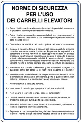 Cartello NORME DI SICUREZZA USO CARRELLI ELEVATORI